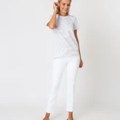 Short-Sleeved Relaxed Tee In White/Heather Grey Stripe Jersey -Chicorya Sales S60592 2