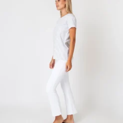 Short-Sleeved Relaxed Tee In White/Heather Grey Stripe Jersey -Chicorya Sales S60592 3