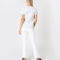 Short-Sleeved Relaxed Tee In White/Heather Grey Stripe Jersey -Chicorya Sales S60592 4