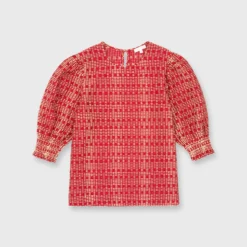 Renata Top In Red/Natural Rustic Jacquard