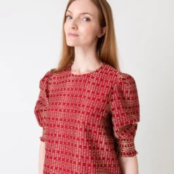 Renata Top In Red/Natural Rustic Jacquard -Chicorya Sales S61188 4