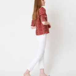 Renata Top In Red/Natural Rustic Jacquard -Chicorya Sales S61188 7