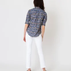 Elbow-Sleeve Frill Shirt In Blue/Gold Strawberry Thief Liberty Fabric -Chicorya Sales S61193 4