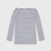 Long-Sleeved Boatneck Tee In White/Navy Stripe Compact Jersey -Chicorya Sales S64673 1