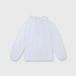 Kamille Blouson-Sleeve Top In White Poplin