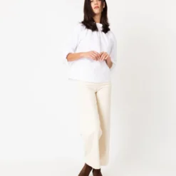 Kamille Blouson-Sleeve Top In White Poplin -Chicorya Sales S64848 2