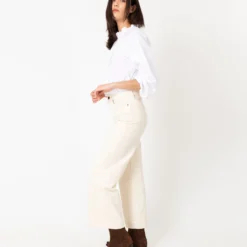 Kamille Blouson-Sleeve Top In White Poplin -Chicorya Sales S64848 3