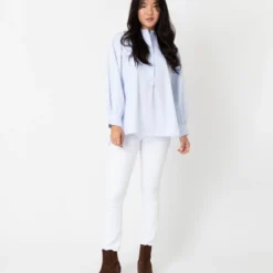 Indira Bib-Front Tunic In Sky Poplin -Chicorya Sales S64900 2