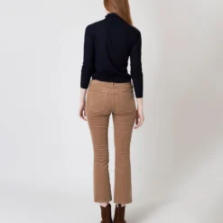 Flare Cropped 5-Pocket Pant In Taupe Stretch Cord -Chicorya Sales S64912 3