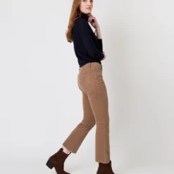 Flare Cropped 5-Pocket Pant In Taupe Stretch Cord -Chicorya Sales S64912 4