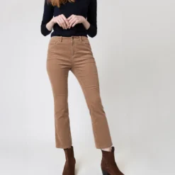 Flare Cropped 5-Pocket Pant In Taupe Stretch Cord -Chicorya Sales S64912 5