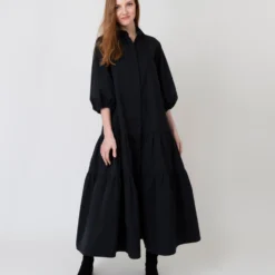Isla Shirtdress In Black Poplin -Chicorya Sales S64929 1