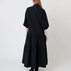 Isla Shirtdress In Black Poplin -Chicorya Sales S64929 3