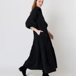 Isla Shirtdress In Black Poplin -Chicorya Sales S64929 4