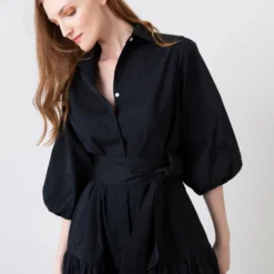 Isla Shirtdress In Black Poplin -Chicorya Sales S64929 9