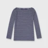 Long-Sleeved Boatneck Tee In Navy/White Stripe Jersey -Chicorya Sales S65165 1