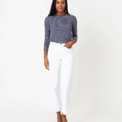 Long-Sleeved Boatneck Tee In Navy/White Stripe Jersey -Chicorya Sales S65165 3