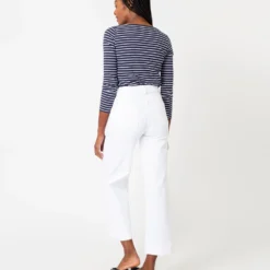 Long-Sleeved Boatneck Tee In Navy/White Stripe Jersey -Chicorya Sales S65165 5