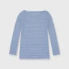 Long-Sleeved Boatneck Tee In French Blue/White Stripe Jersey -Chicorya Sales S65166 1