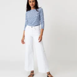 Long-Sleeved Boatneck Tee In French Blue/White Stripe Jersey -Chicorya Sales S65166 3