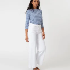 Long-Sleeved Boatneck Tee In French Blue/White Stripe Jersey -Chicorya Sales S65166 5