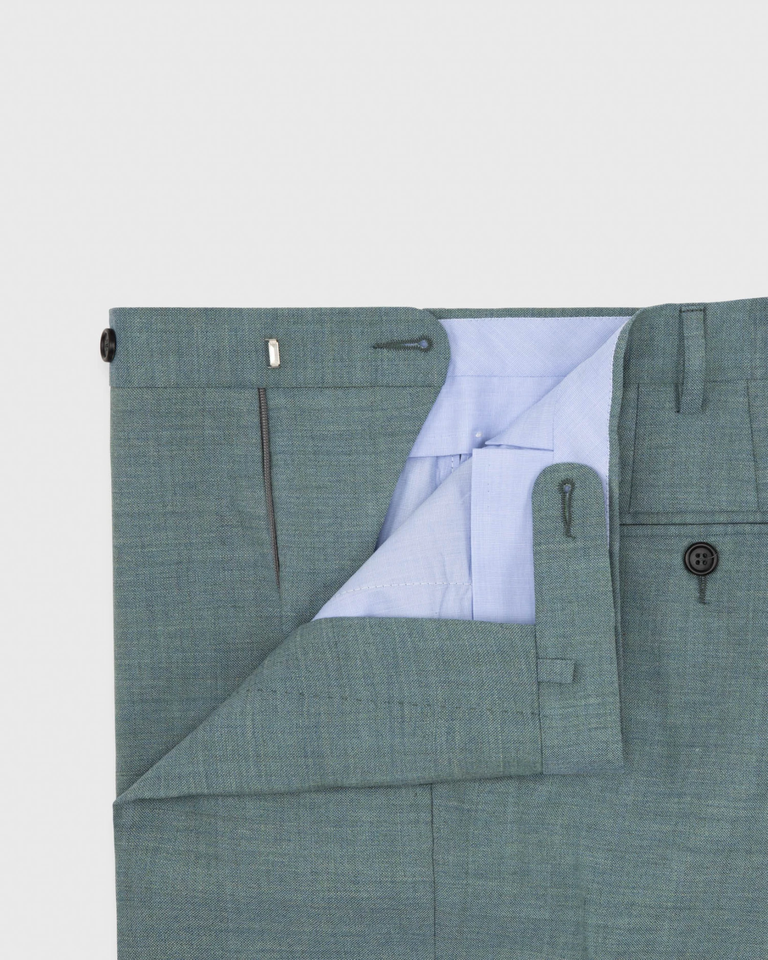 Basic Dress Trouser In Blue Sage Wool Hopsack 5 Basic Dress Trouser In Blue Sage Wool Hopsack - Image 3