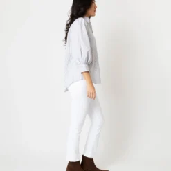 Geraldine Popover Shirt In Grey Stripe Poplin -Chicorya Sales S66606 4