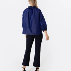 Button-Front Kamille Blouse In Navy Silk Shantung -Chicorya Sales S67264 3