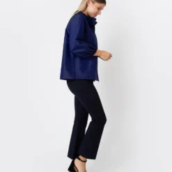 Button-Front Kamille Blouse In Navy Silk Shantung -Chicorya Sales S67264 4