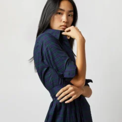 Classic Shirtwaist Dress In Blackwatch Poplin -Chicorya Sales S67267 738