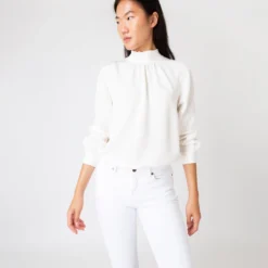 Colette Tie-Neck Blouse In Ivory Silk Crepe De Chine -Chicorya Sales S67270 2