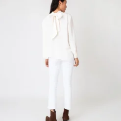 Colette Tie-Neck Blouse In Ivory Silk Crepe De Chine -Chicorya Sales S67270 4