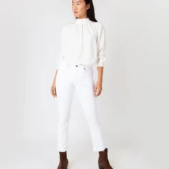 Colette Tie-Neck Blouse In Ivory Silk Crepe De Chine