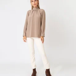 Colette Tie-Neck Blouse In Mink Silk Crepe De Chine