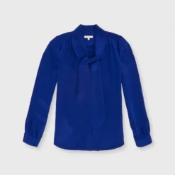 Tie-Neck Blouse In Sapphire Silk Crepe De Chine