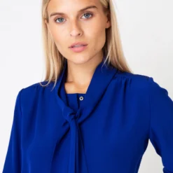 Tie-Neck Blouse In Sapphire Silk Crepe De Chine 9 Tie-Neck Blouse In Sapphire Silk Crepe De Chine -Chicorya Sales S67284 7