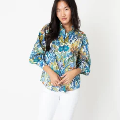 Anaya Popover Shirt In Blue/Gold Multi Jungle Trip Liberty Fabric 10 Anaya Popover Shirt In Blue/Gold Multi Jungle Trip Liberty Fabric -Chicorya Sales S67300 5
