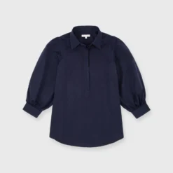 Geraldine Popover Shirt In Navy Poplin