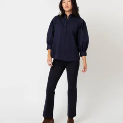 Geraldine Popover Shirt In Navy Poplin -Chicorya Sales S67579 2