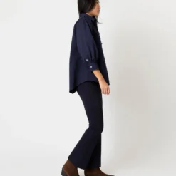 Geraldine Popover Shirt In Navy Poplin -Chicorya Sales S67579 4
