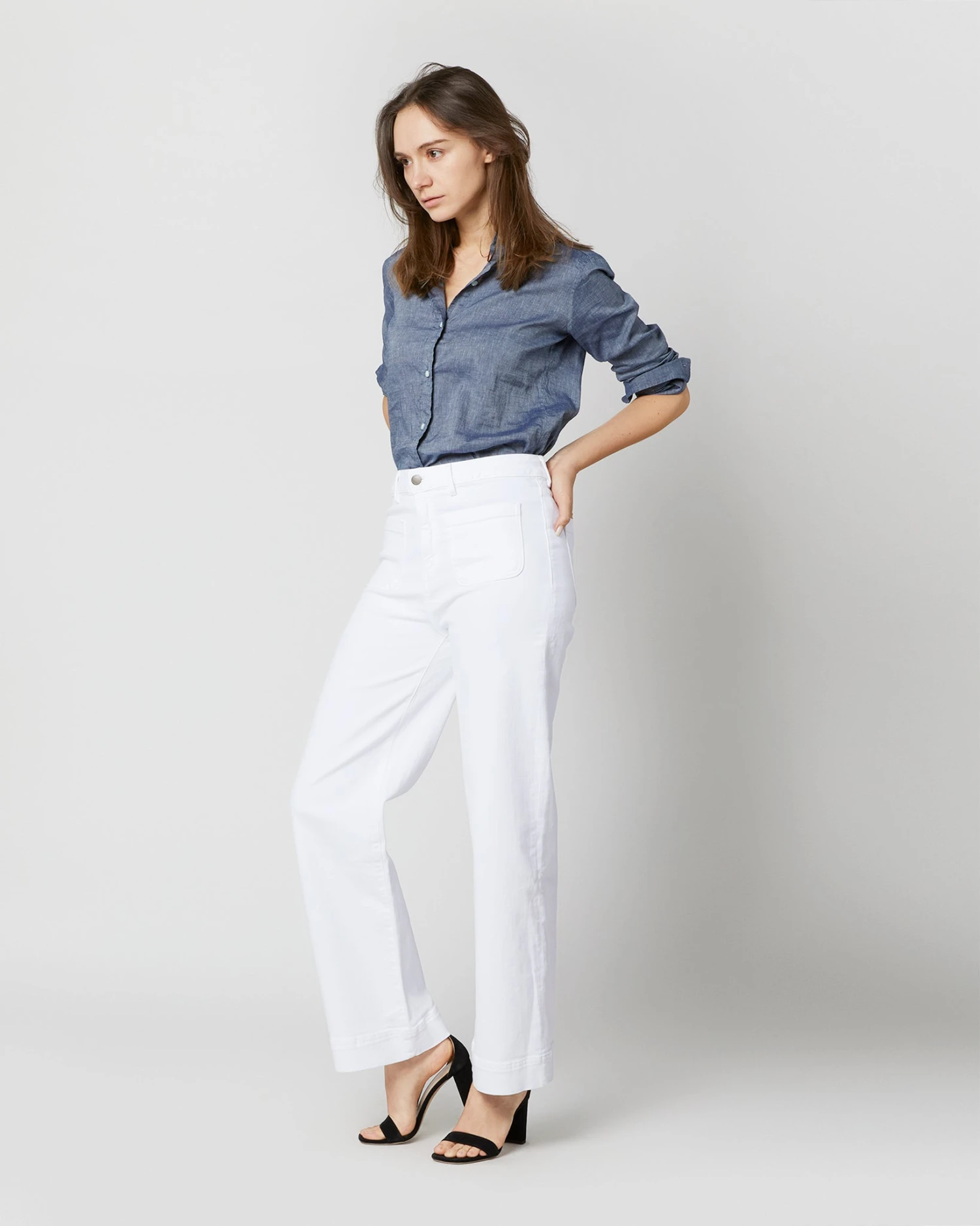 Column Patch Pocket Jean In White Stretch Denim 5 Column Patch Pocket Jean In White Stretch Denim - Image 3