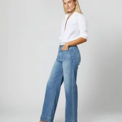 Column Patch Pocket Jean In 7-Year Indigo Stretch Denim -Chicorya Sales S70239 104