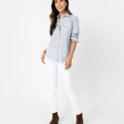 Western Shirt In Steel Blue Multi Hannah Rose Liberty Fabric -Chicorya Sales S70263 2