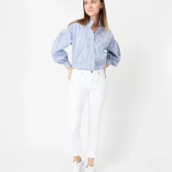 Mirabella Shirt In Blue/White Banker Stripe Cotton/Silk 14 Mirabella Shirt In Blue/White Banker Stripe Cotton/Silk -Chicorya Sales S70272 5