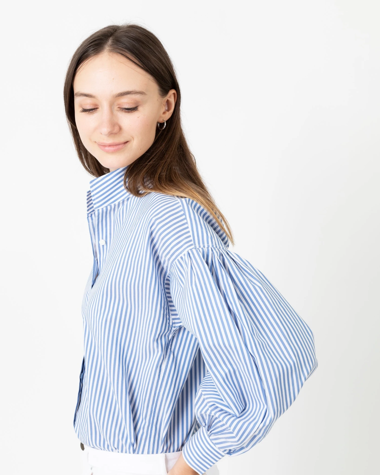 Mirabella Shirt In Blue/White Banker Stripe Cotton/Silk 9 Mirabella Shirt In Blue/White Banker Stripe Cotton/Silk - Image 7