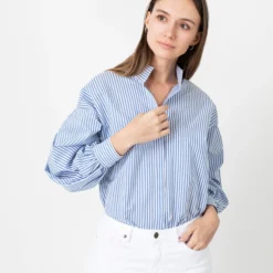 Mirabella Shirt In Blue/White Banker Stripe Cotton/Silk 11 Mirabella Shirt In Blue/White Banker Stripe Cotton/Silk -Chicorya Sales S70272 7