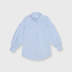Mirabella Shirt In Blue/White Banker Stripe Cotton/Silk