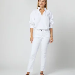 Maeve Smocking Top In White Poplin -Chicorya Sales S70280 81