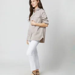Safari Shirt In Taupe Poplin -Chicorya Sales S70337 4533