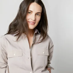 Safari Shirt In Taupe Poplin -Chicorya Sales S70337 4589